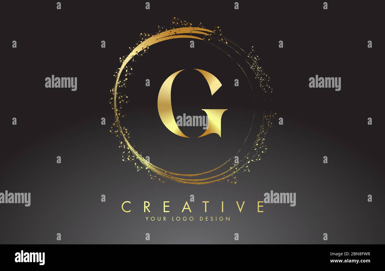 G golden letter logo with golden sparkling rings and dust glitter on a ...