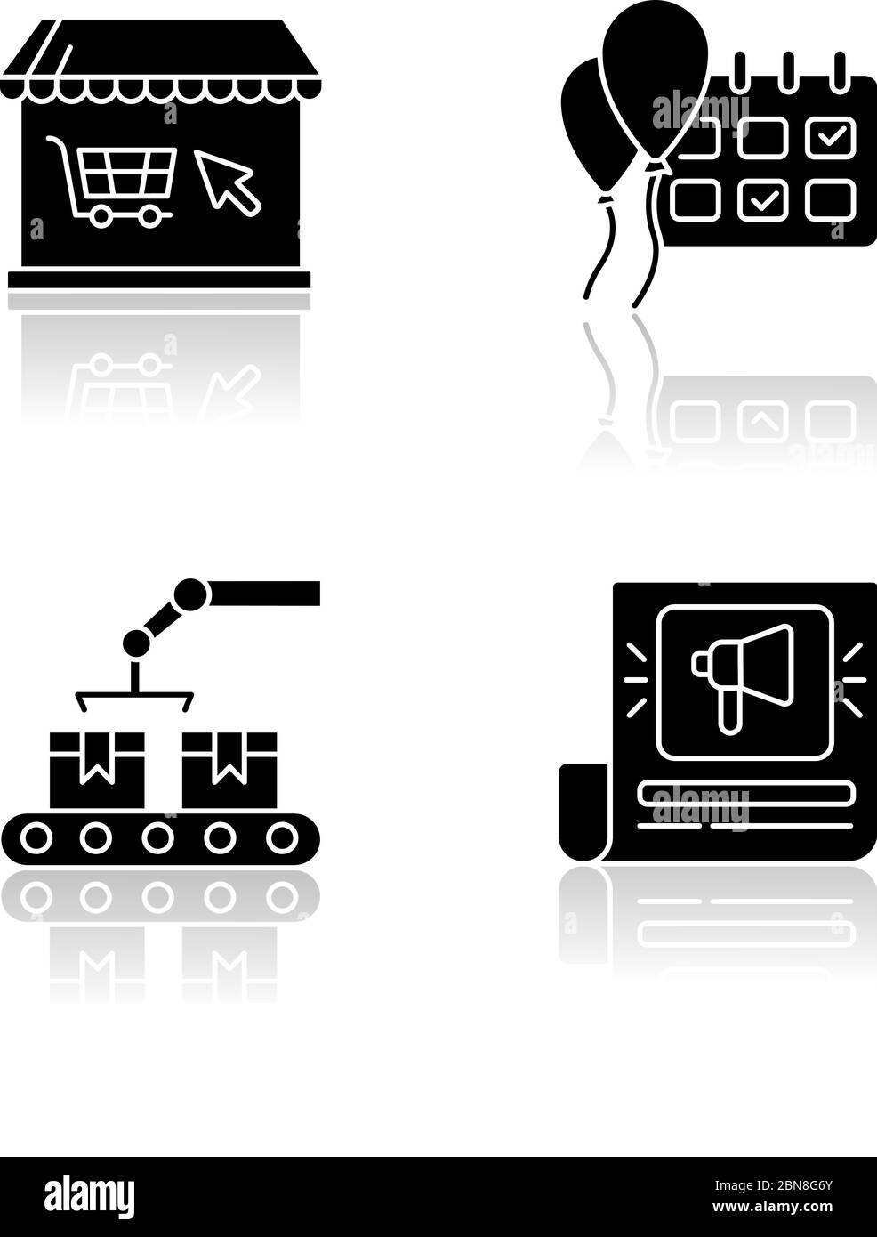 Social media store drop shadow black glyph icons set Stock Vector Image ...