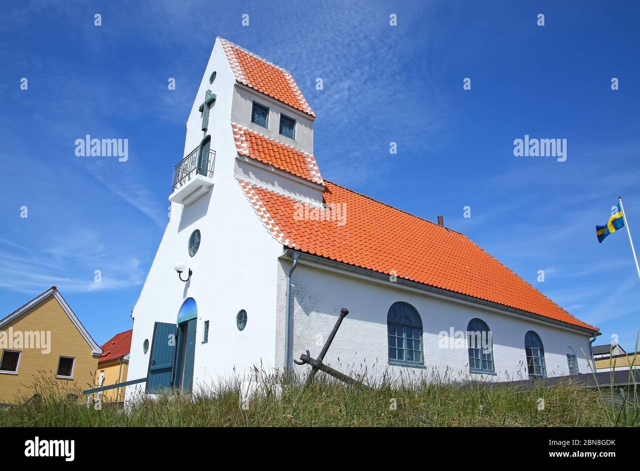 Swedish Seamen's Church, traditional white building with orange roof, located in Skagen, Denmark. Stock Photo