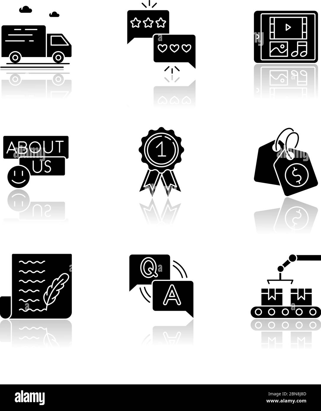 Social media presence drop shadow black glyph icons set Stock Vector ...