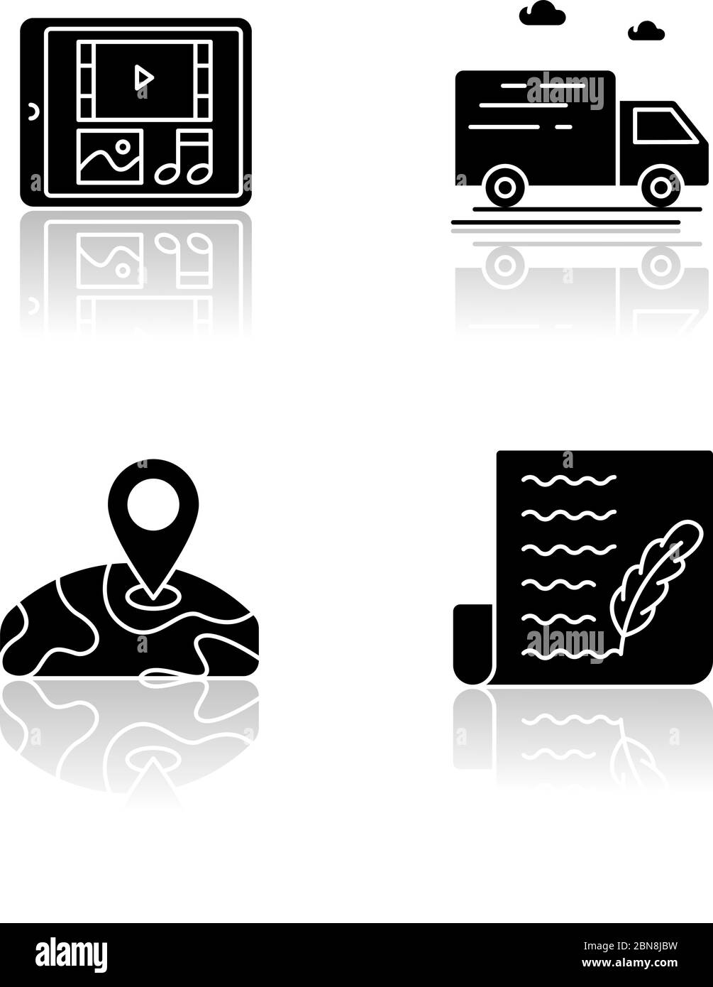 Social media shop drop shadow black glyph icons set Stock Vector Image ...