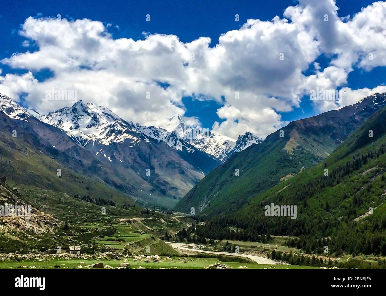 The Last Village, Spiti Valley, Himachal Pradesh – The place is called Chitkul which is the last inhabitant village on India-China border in India. Stock Photo