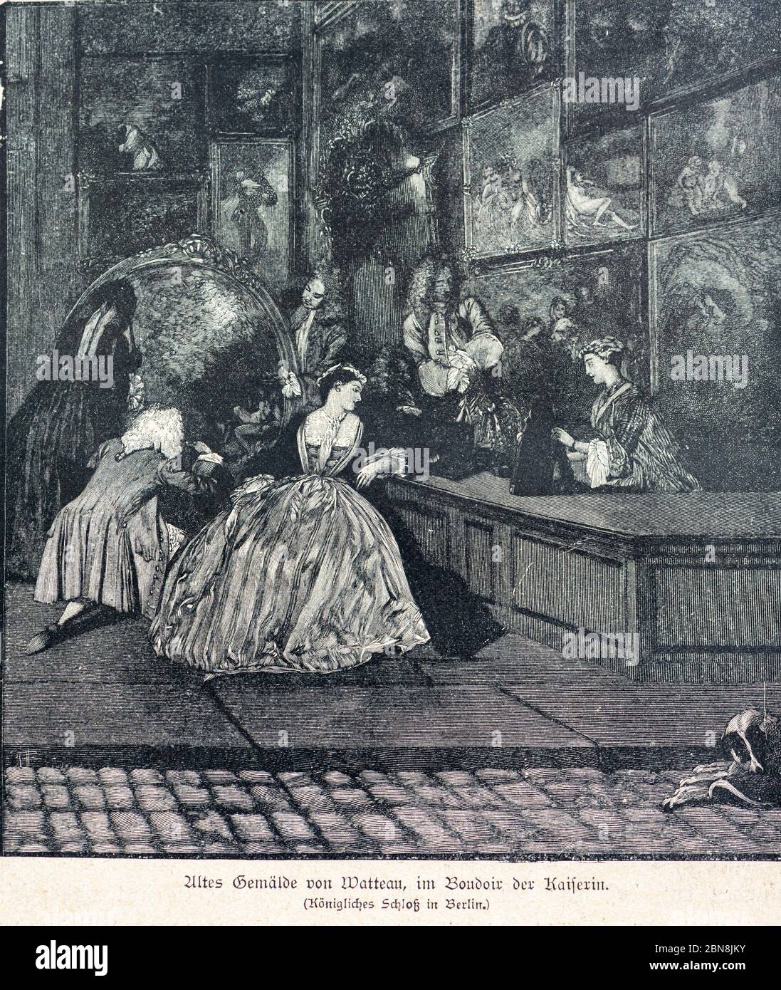 Illustration titled 'Altes Gemälde von Watteau, im Boudoir der Kaiserin' or Old Painting of Watteau, Dressing room of the Empress', Berlin, Stock Photo
