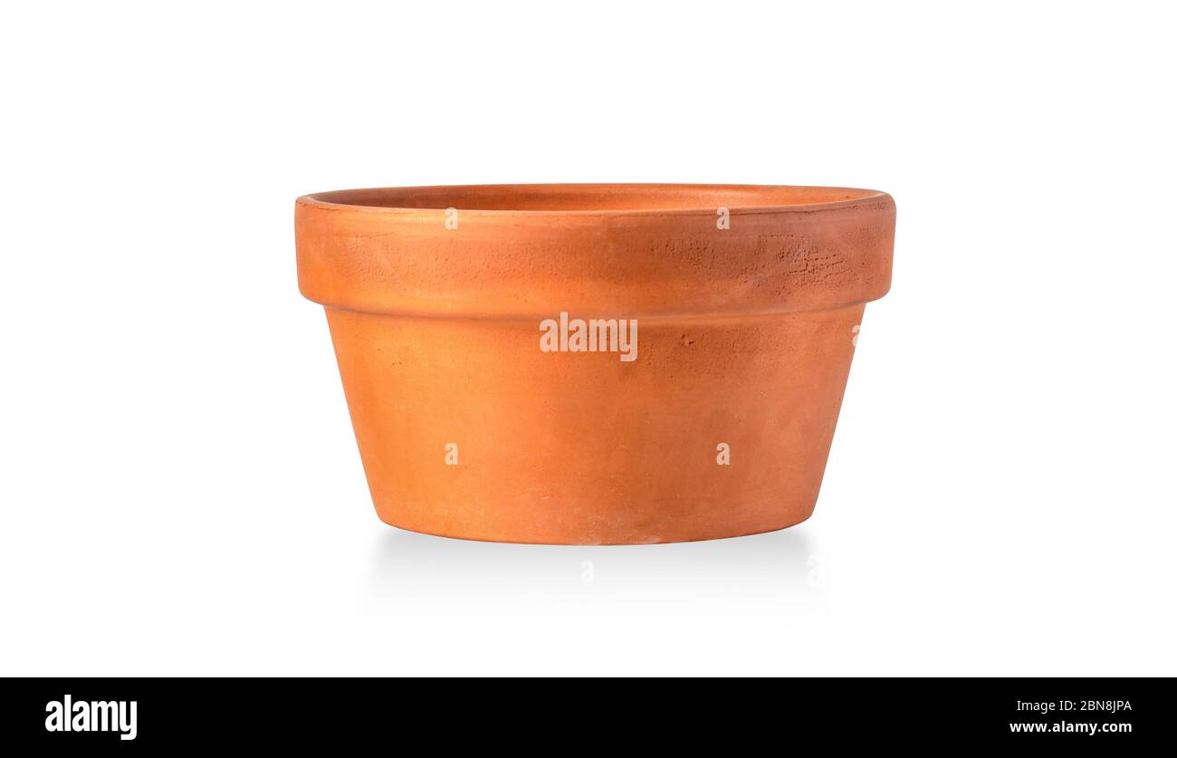 Empty ceramic brown flower pot isolated over the white background with ...
