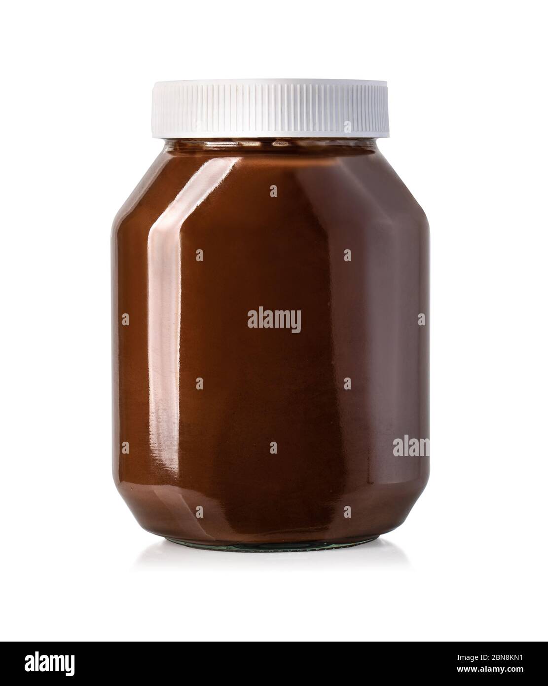 Hazelnut spread chocolate jar on white background with clipping path Stock Photo