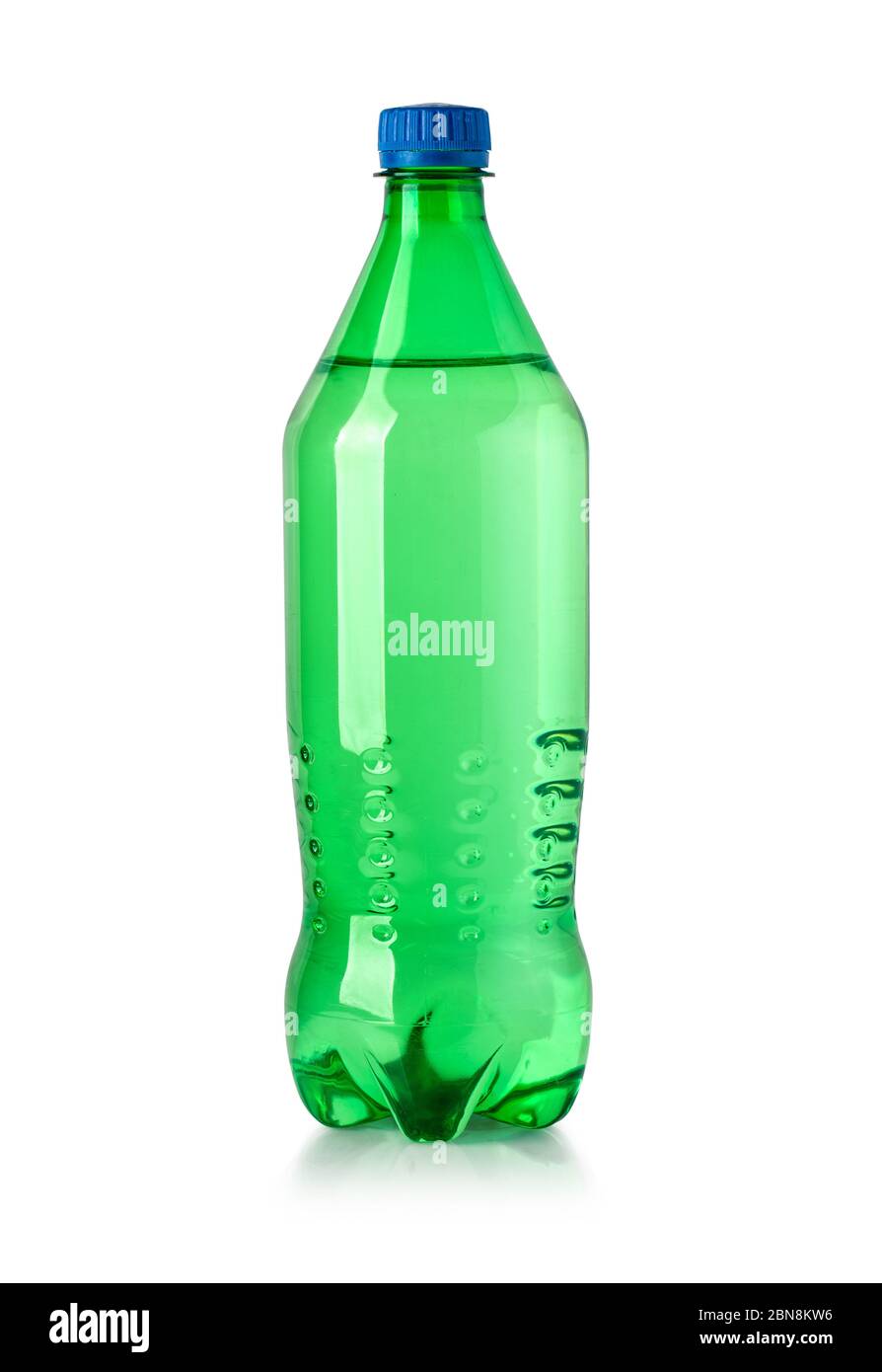 Plastic bottle of lemon soft drink isolated on white with clipping path ...
