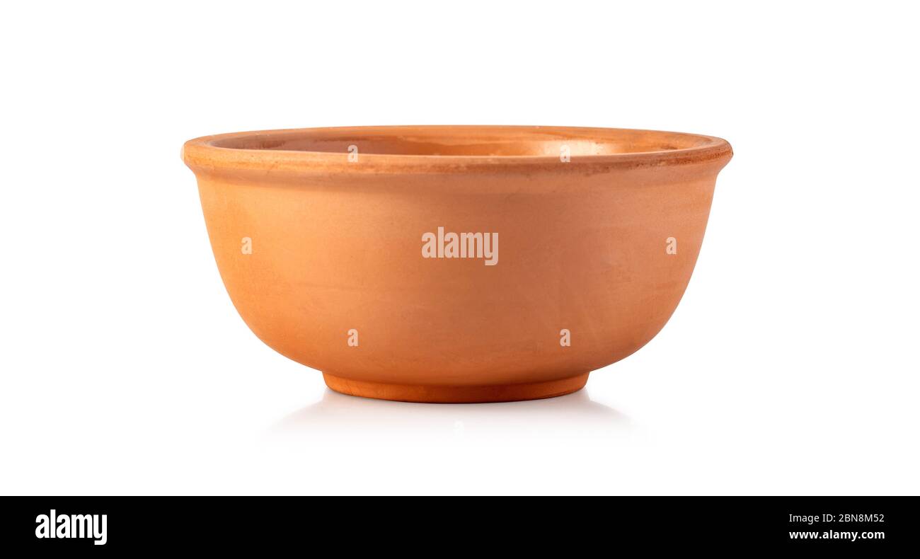 Empty ceramic brown flower pot isolated over the white background with ...