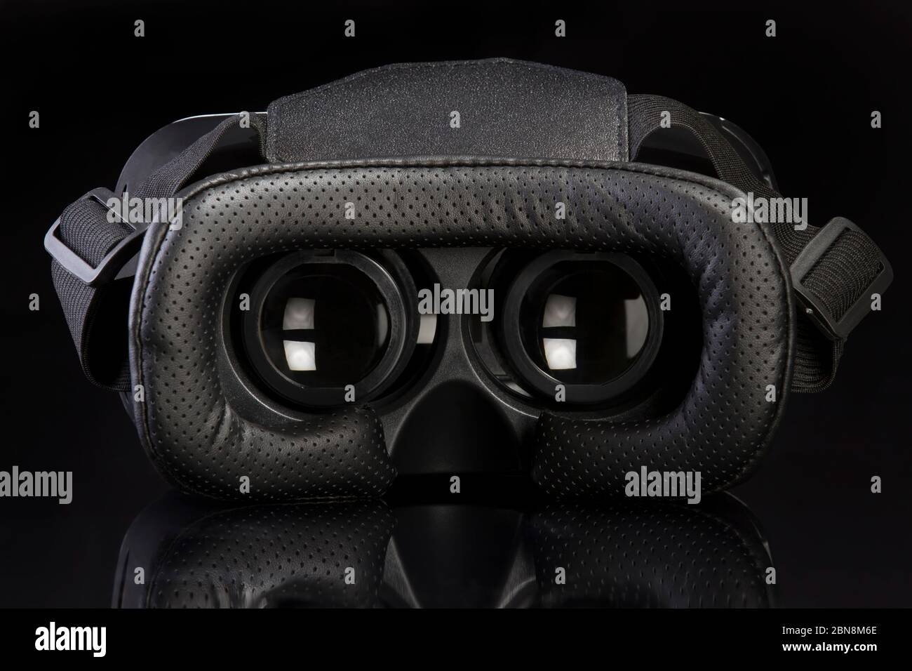 Virtual reality glasses vrl on glossy black background. 3d glasses Stock Photo