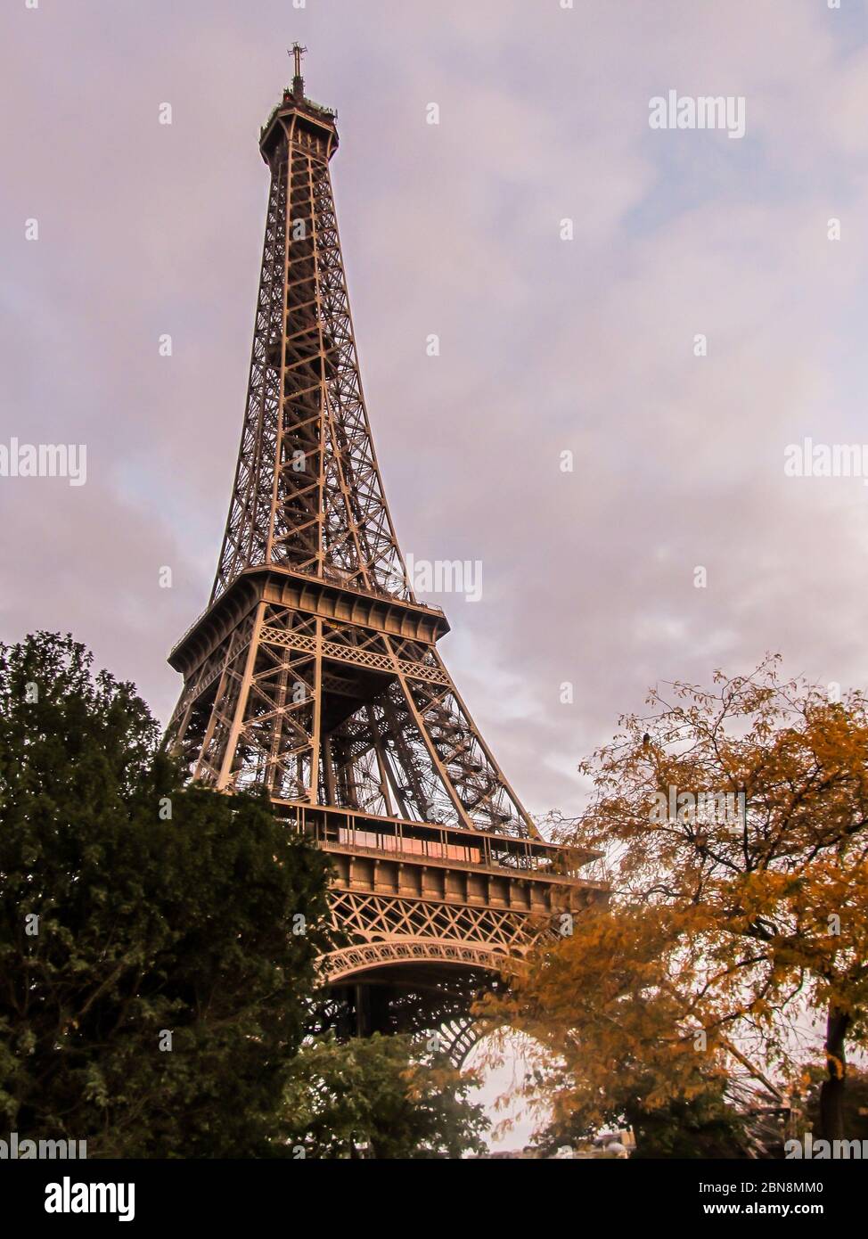 The Eiffel tower Photographed during the Autumn, in the last sunlight of the day, Paris, France Stock Photo