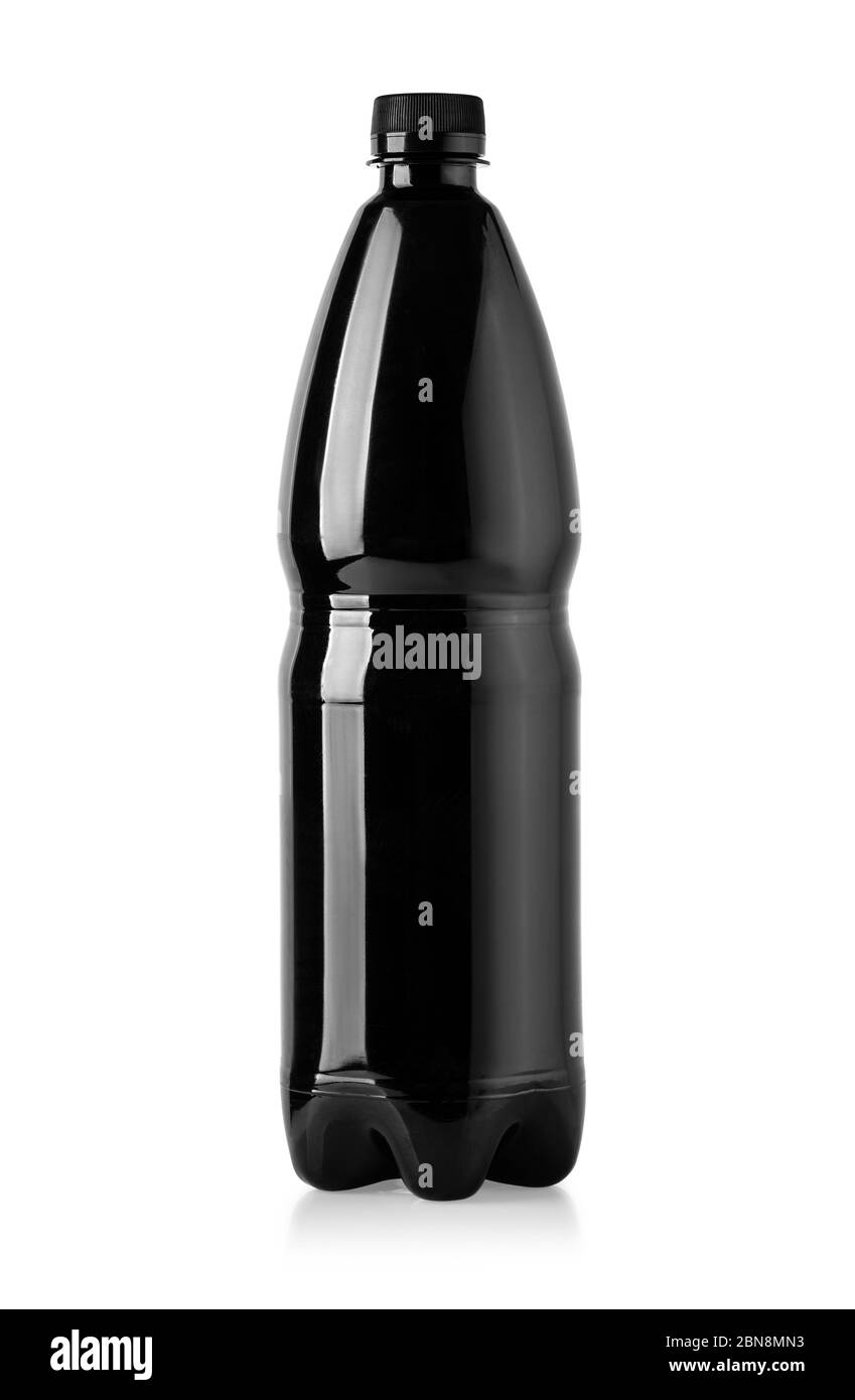 Black Plastic bottle isolated on white background. Mock up for your