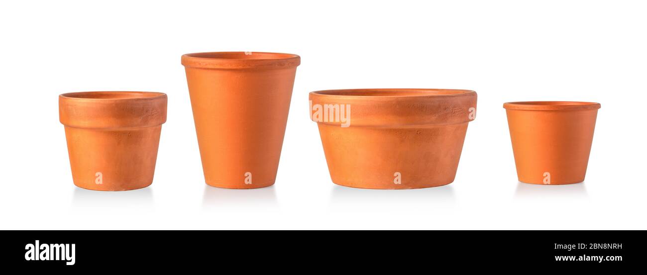 Empty ceramic brown flower pots isolated over the white background Stock Photo