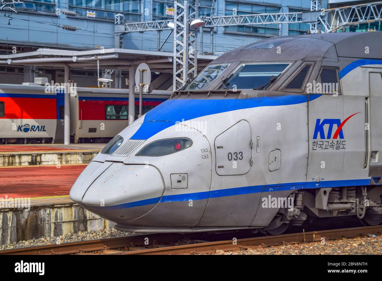 Busan,South Korea 1/18/2020 Korail Korea High Speed Rail KTX Trains in Busan Railway Station