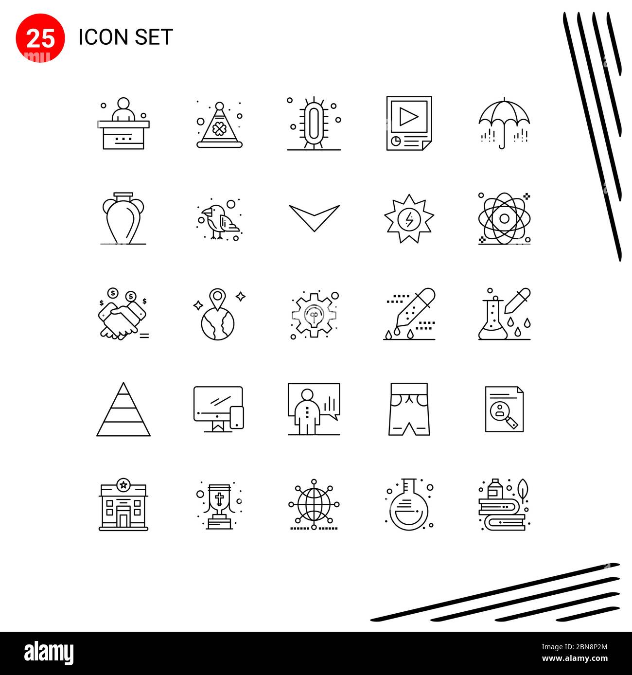 25 User Interface Line Pack of modern Signs and Symbols of playback, page, irish, data, science Editable Vector Design Elements Stock Vector