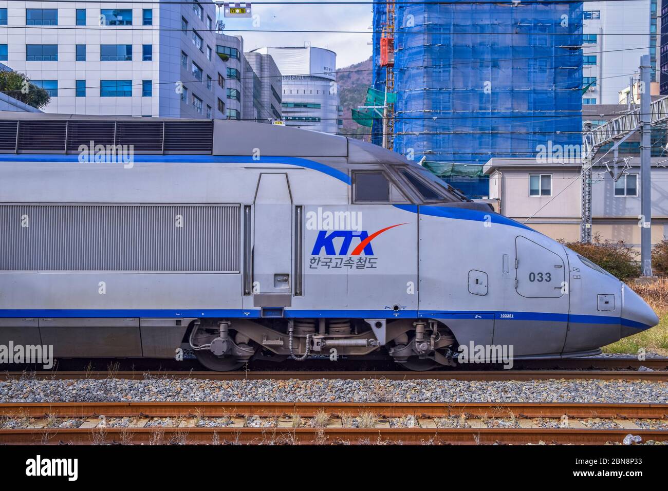 Busan,South Korea 1/18/2020 Korail Korea High Speed Rail KTX Trains in Busan Railway Station