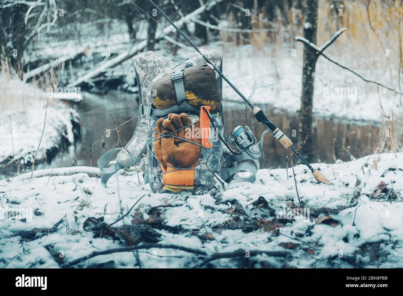 Cooking while hiking with a backpack Stock Photo - Alamy