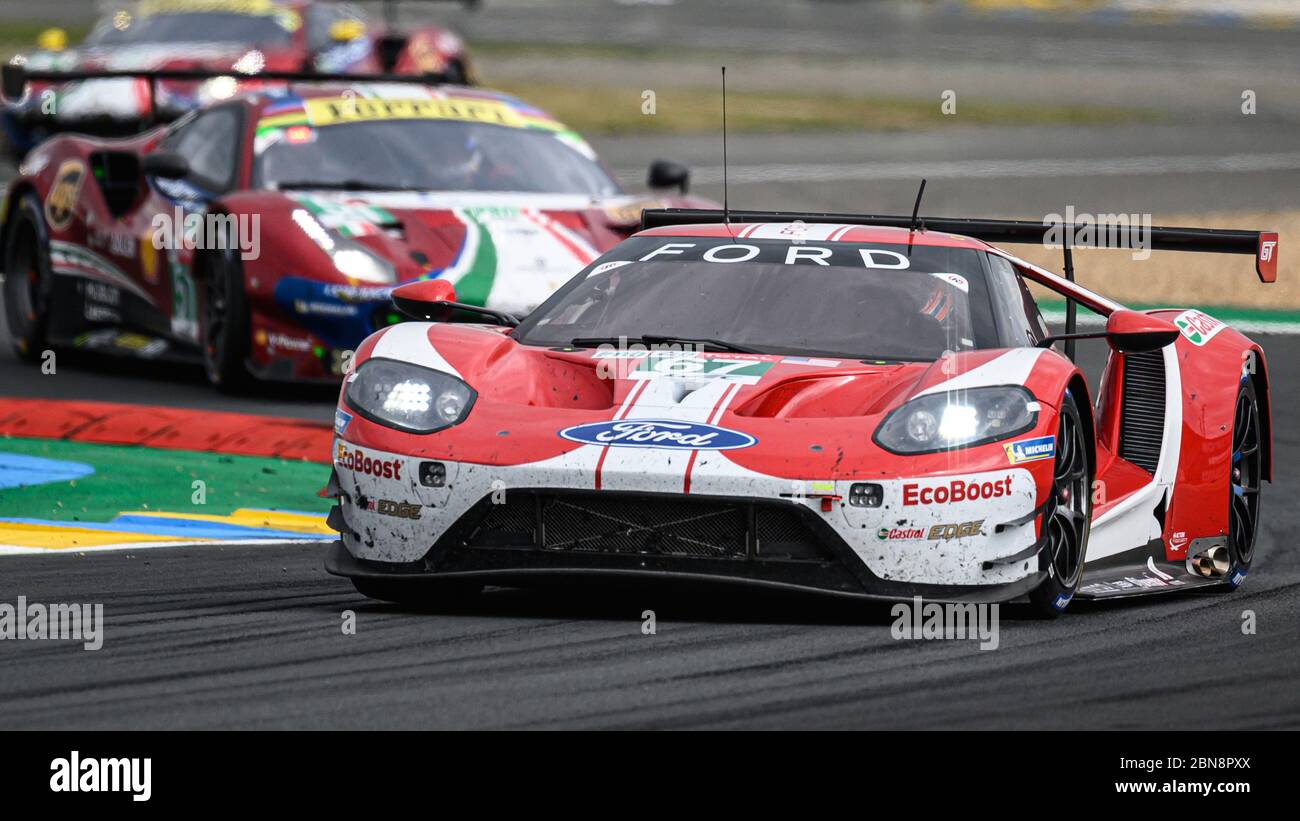 Le Mans / France - June 15-16 2019: 24 hours of Le Mans, Ford Chip Ganassi Team , Ford GT  GTEPro, Race of the 24 hours of Le Mans - France Stock Photo