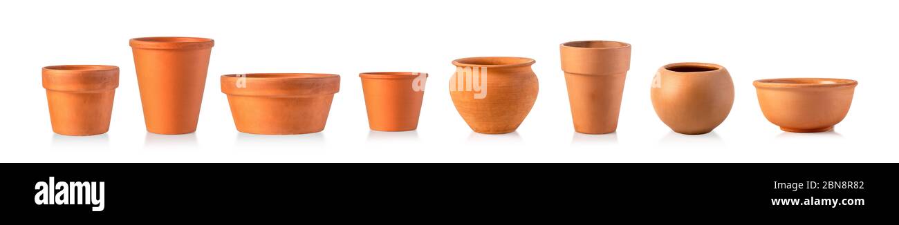 Empty ceramic brown flower pots isolated over the white background ...