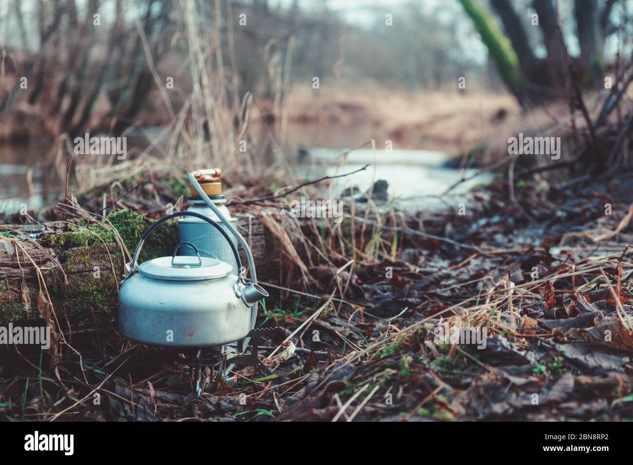 Cooking while hiking. Food at the tourist camp Stock Photo - Alamy