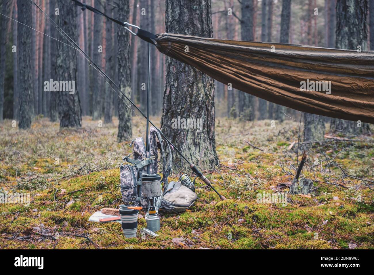 Cooking while hiking with a backpack Stock Photo - Alamy