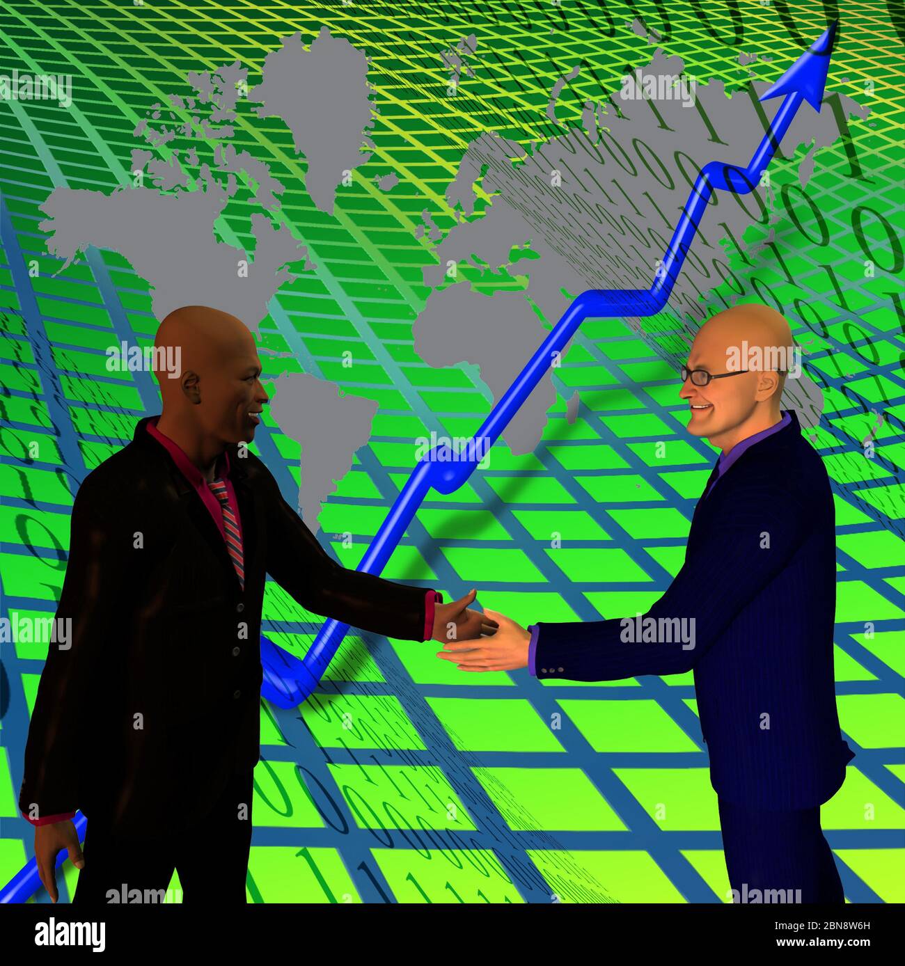 Businessmen. Binary code and business chart Stock Photo - Alamy