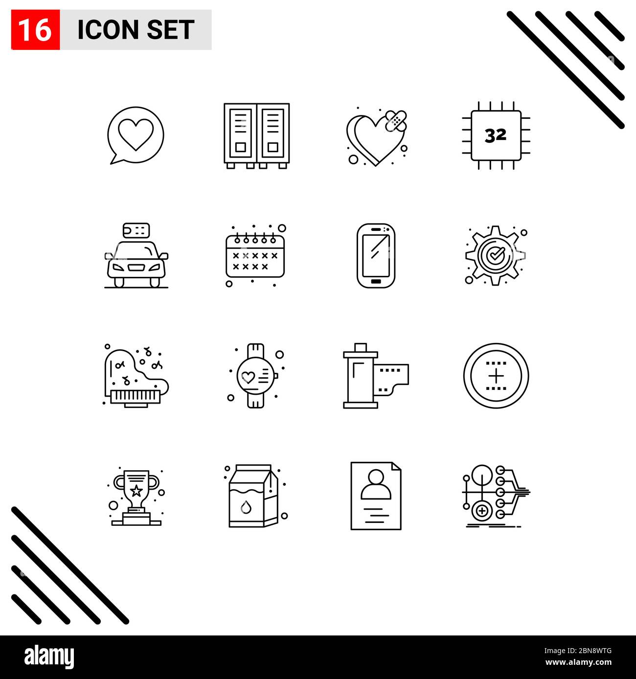 Group of 16 Outlines Signs and Symbols for ecology, hardware, breakup, gadget, computers Editable Vector Design Elements Stock Vector