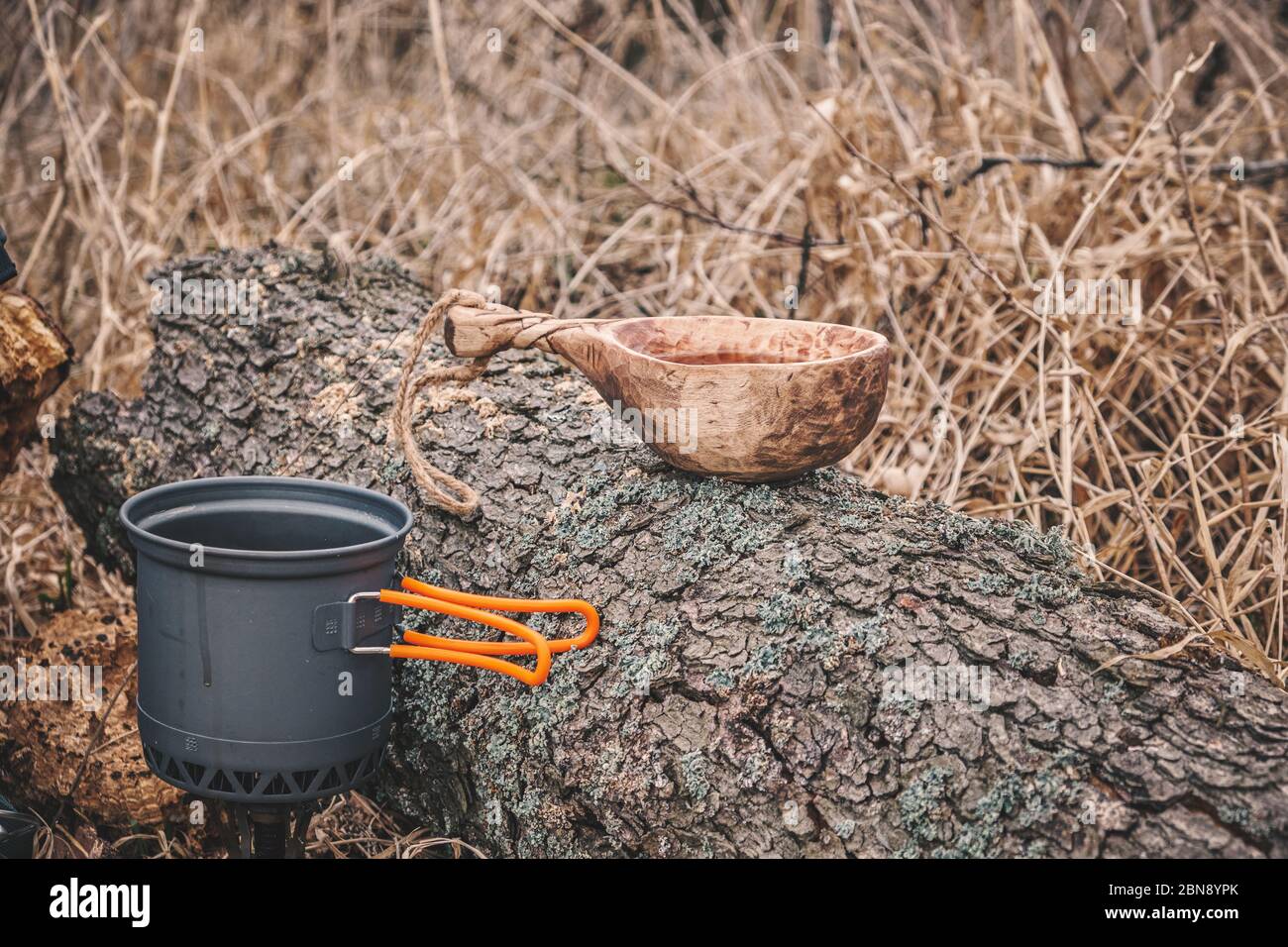 Cooking while hiking with a backpack Stock Photo - Alamy