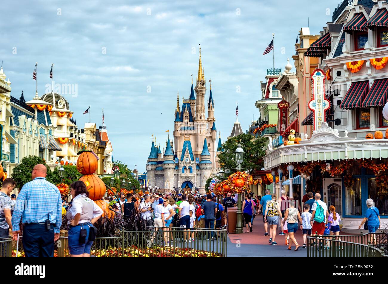 The Disney Castle overlooking the Magic Kingdom Theme Parks in Orlando, Florida Stock Photo