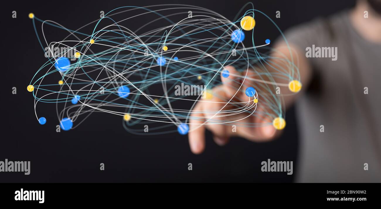 A digital 3d network team in hand Stock Photo
