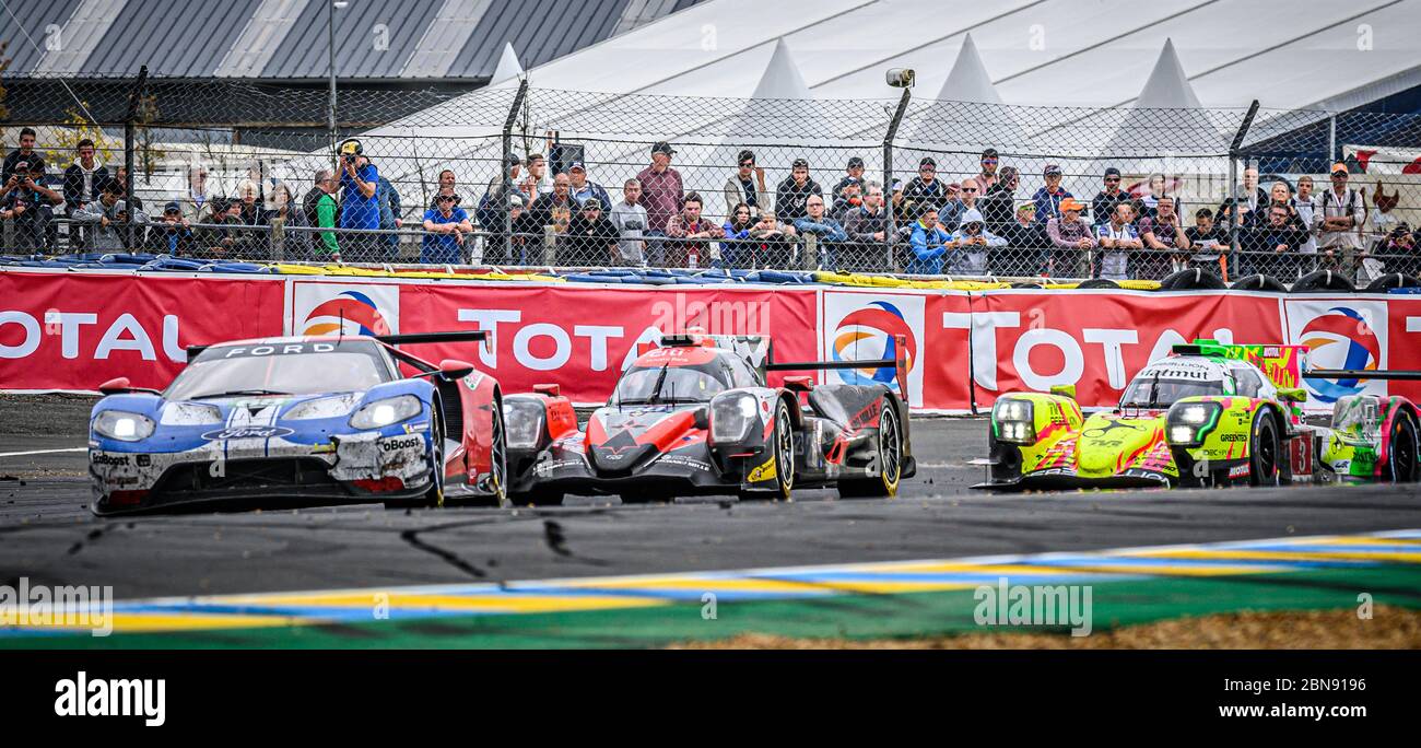 Le Mans / France - June 15-16 2019: 24 hours of Le Mans, Ford GR, Oreca07 & Rebellion R13 during Race of the 24 hours of Le Mans - France Stock Photo
