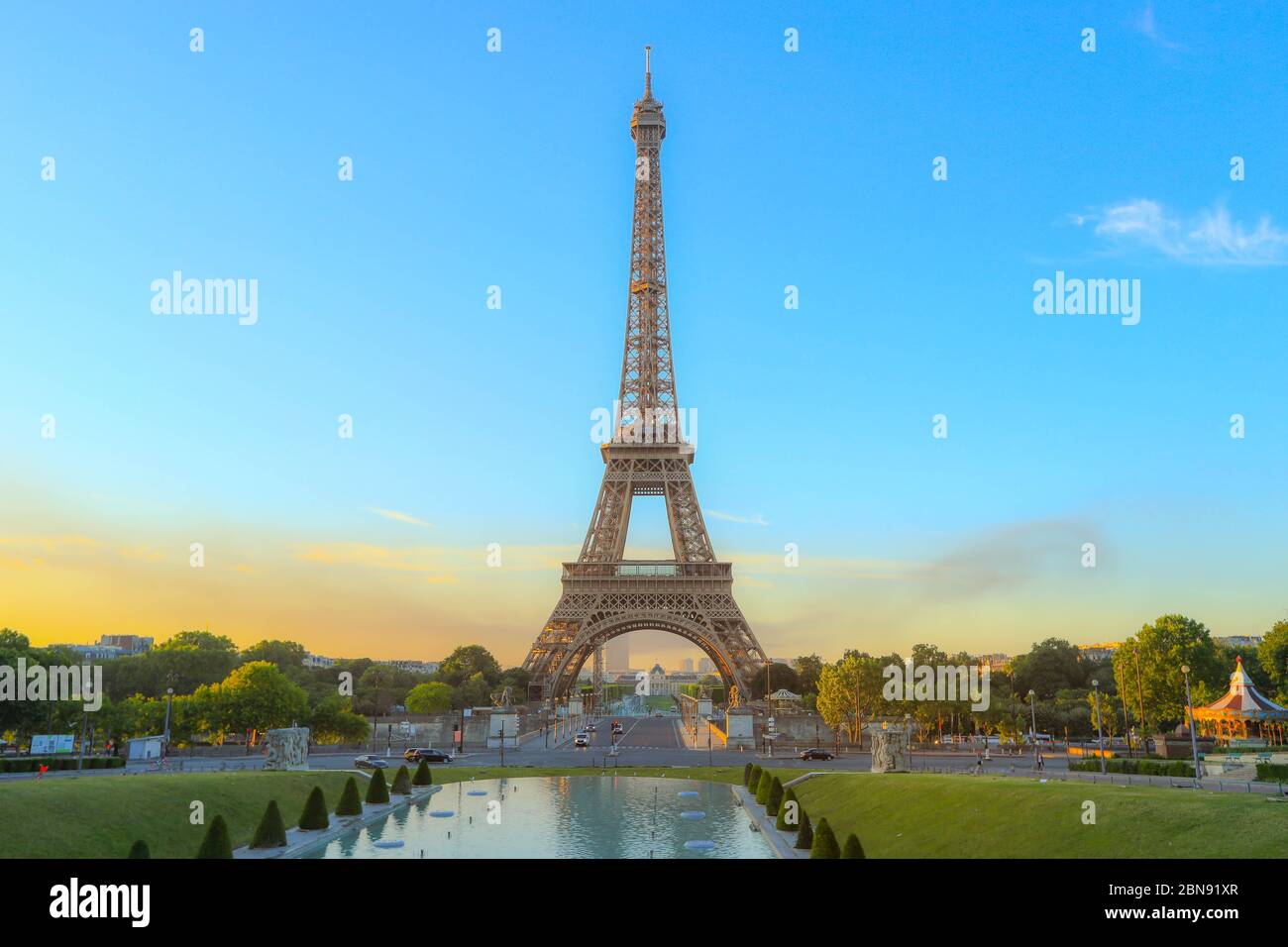 Morning light on Eiffel tower icon in Paris, France Stock Photo
