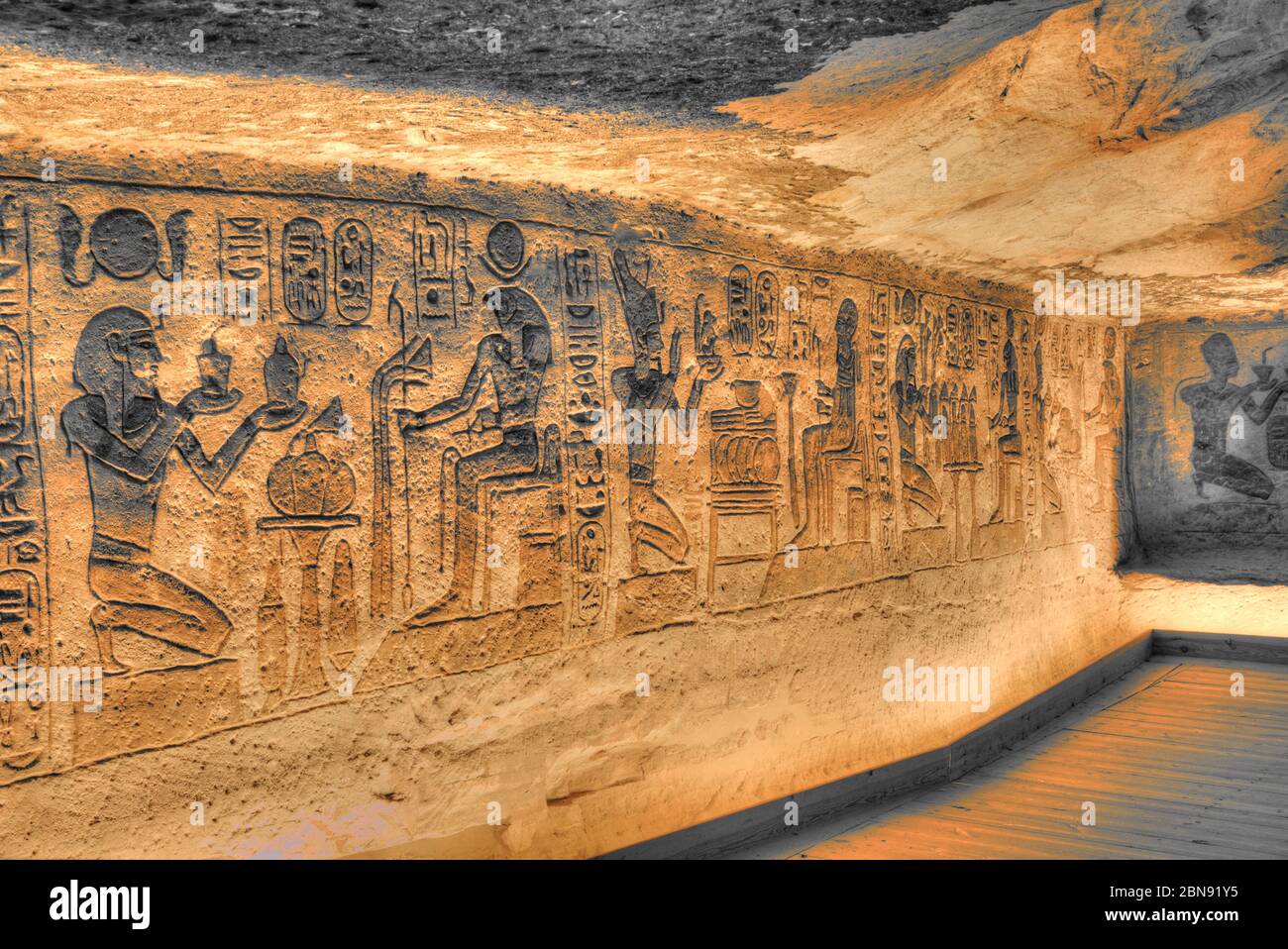Sunken Relief, Lateral Chamber, Ramses II Temple, UNESCO World Heritage Site, Abu Simbel, Egypt Stock Photo