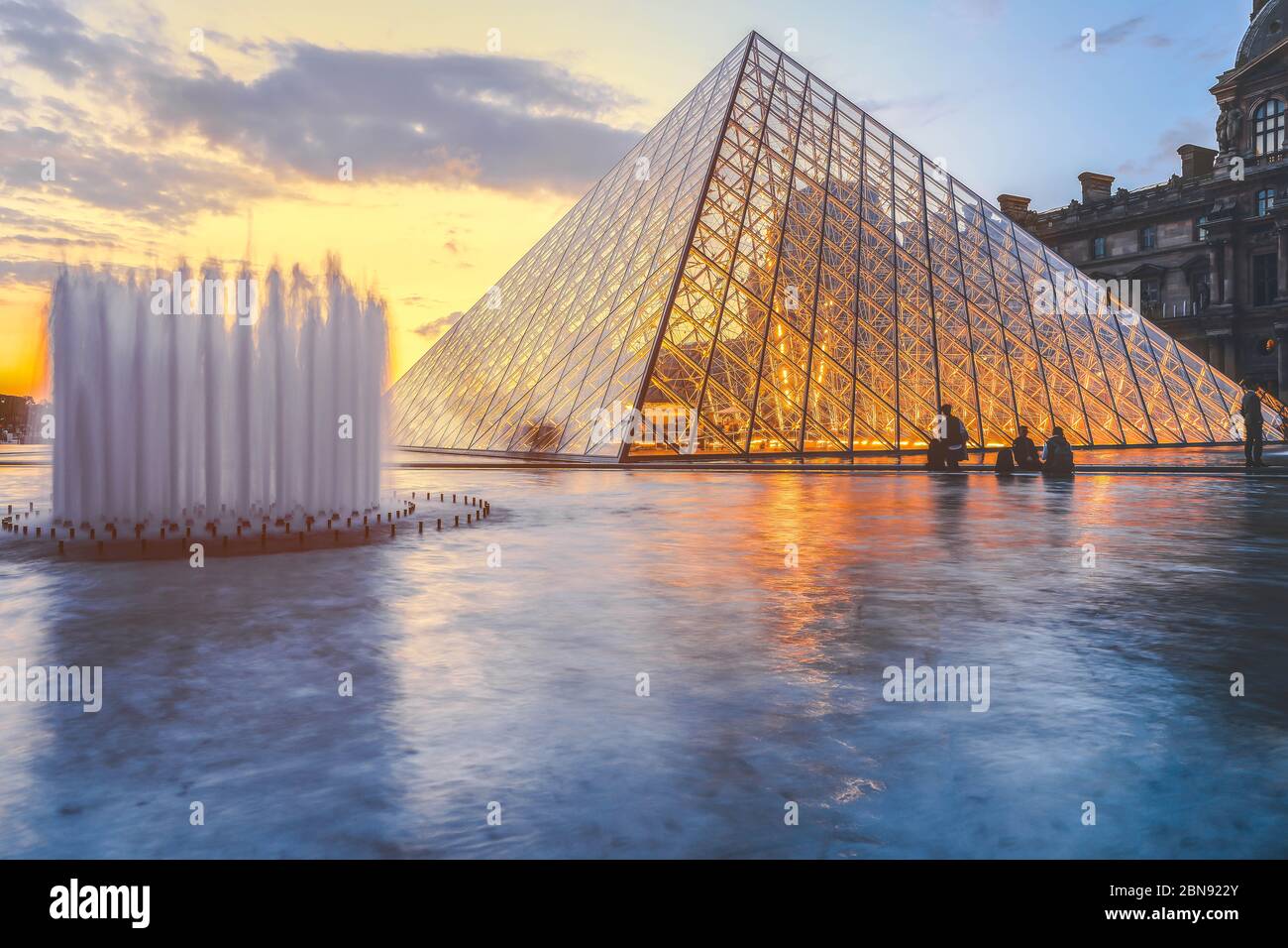 Paris December 26, 2018 Louvre museum at twilight in winter, this