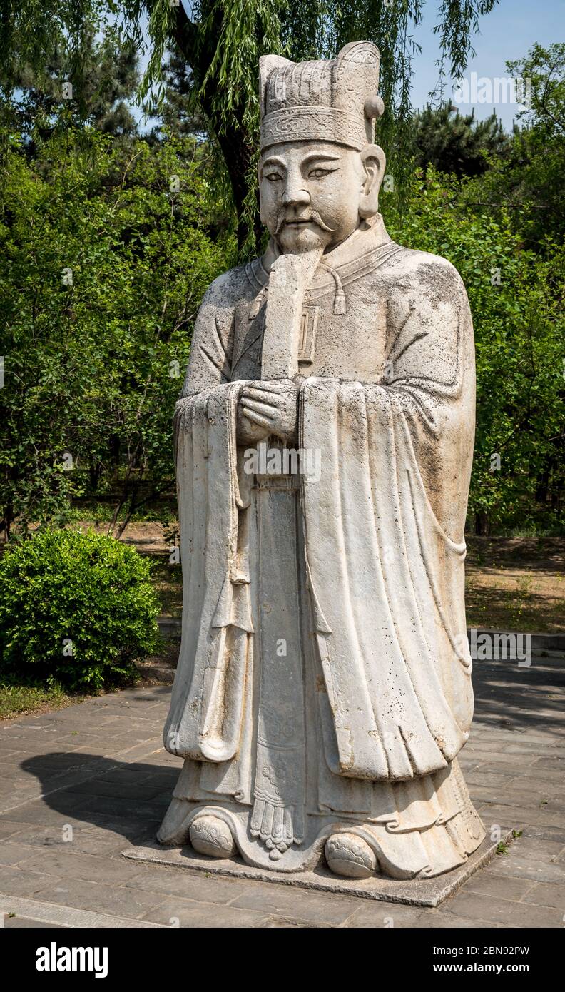 Statue of Civil Official, Sacred Way, Ming Tombs, Near Beijing Stock Photo