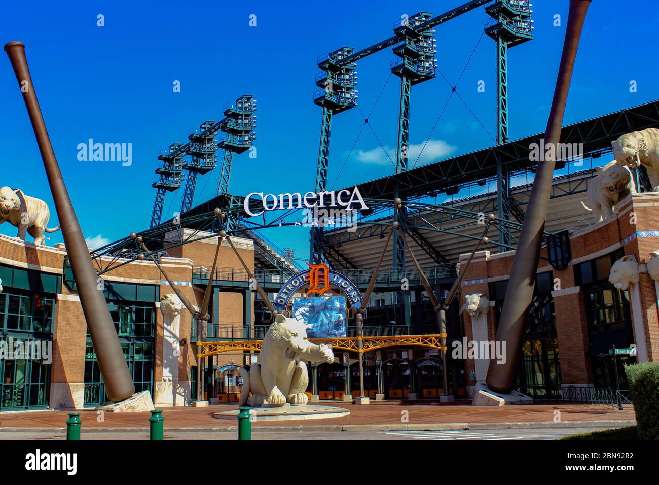 View of Comerica Park, home of the Detroit Tigers, on a sunny day Stock Photo