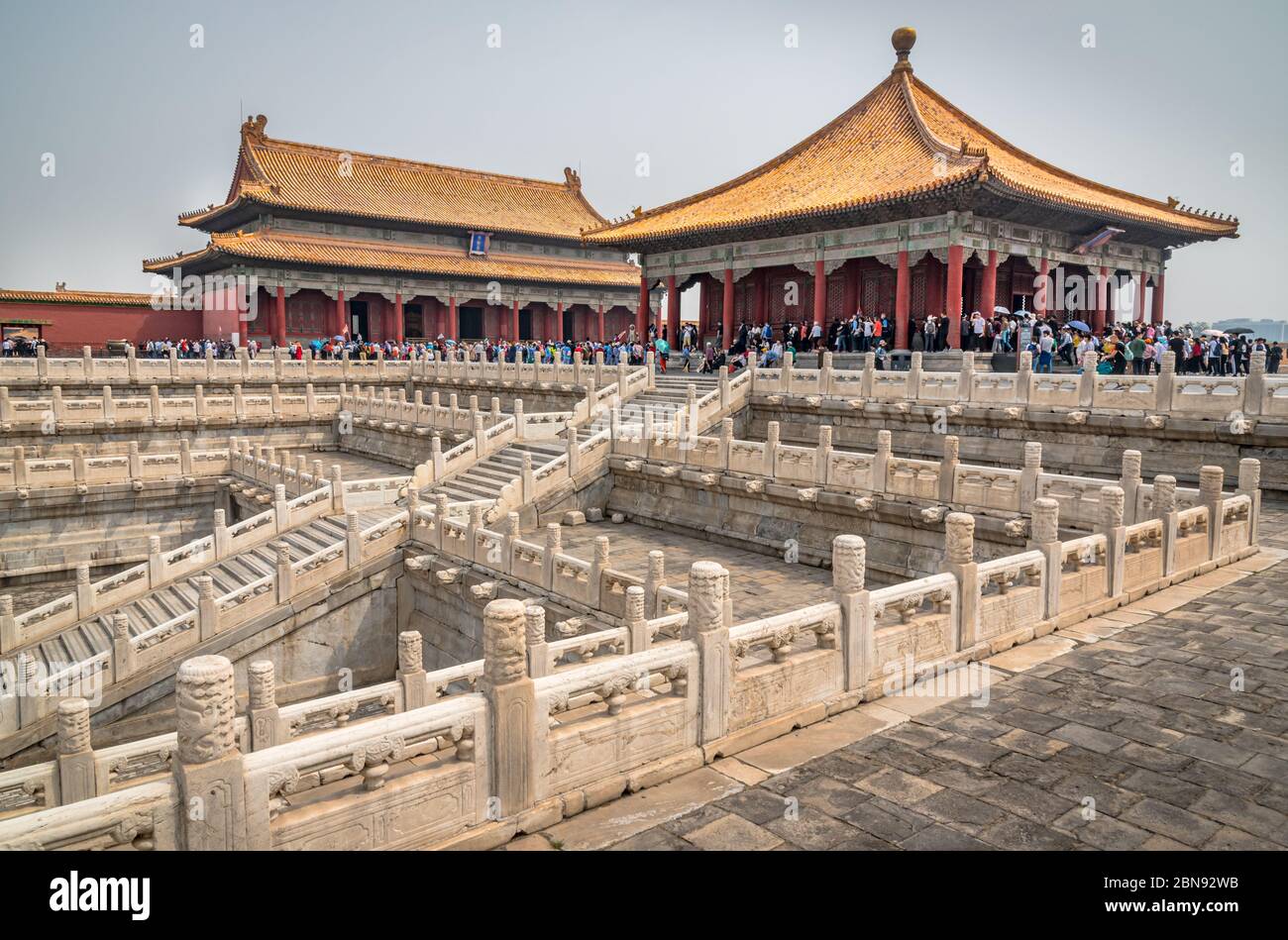 Hall of Middle Harmony and Hall of Preserving Harmony, Forbidden City, Beijing Stock Photo