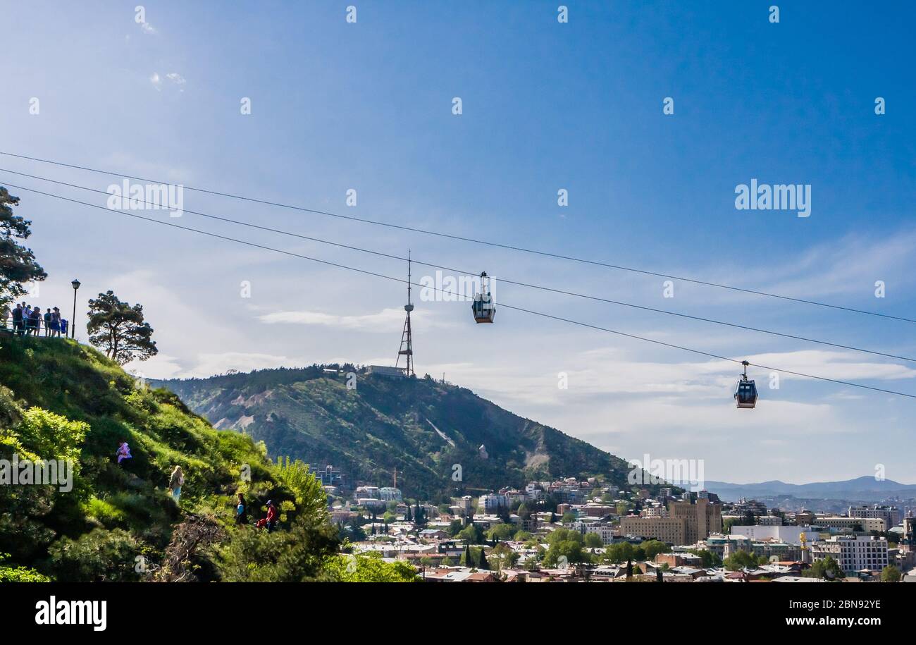 Funicular railway from Rike Park to Narikala Fortress in old Tbilisi ...