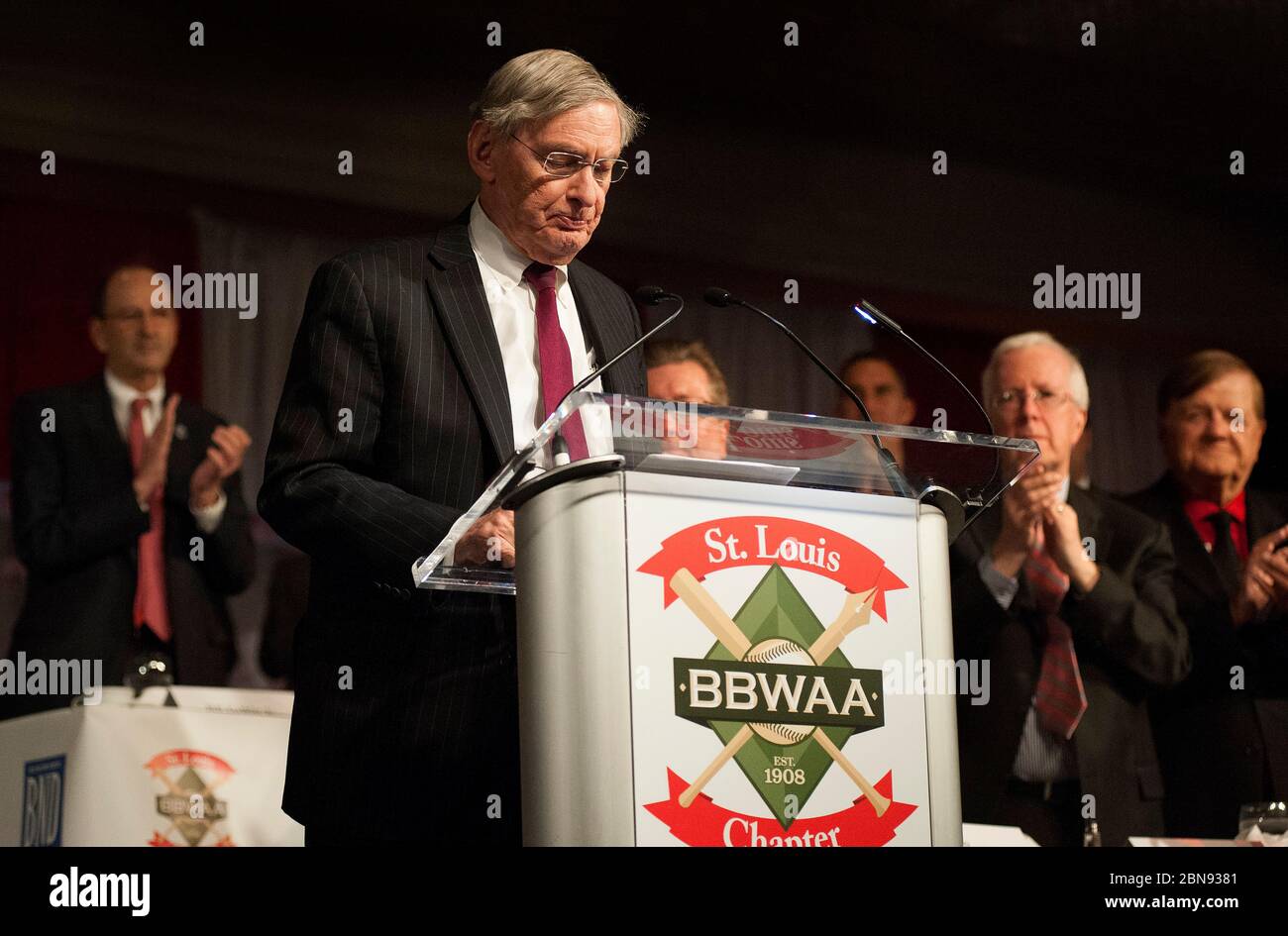 Bud Selig, Red Schoendienst  receive awards at 2015 St. Louis BBWAA 57th annual Baseball Writers Dinner. Stock Photo
