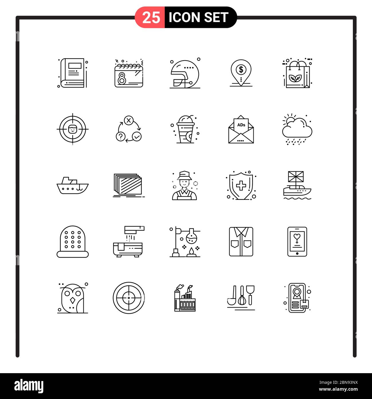 Stock Vector Icon Pack of 25 Line Signs and Symbols for business, location, football, map, dollar Editable Vector Design Elements Stock Vector