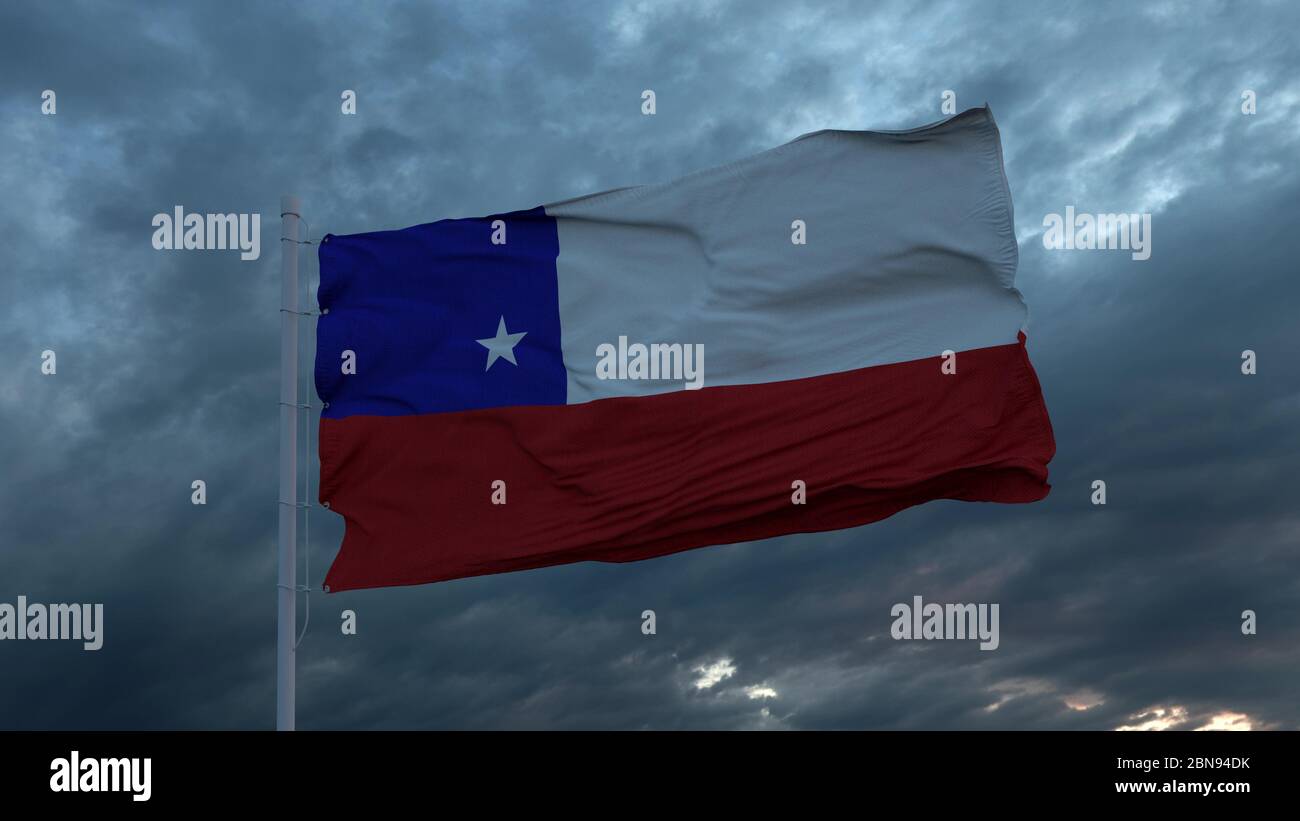 Realistic flag of Chile waving in the wind against deep heavy stormy ...