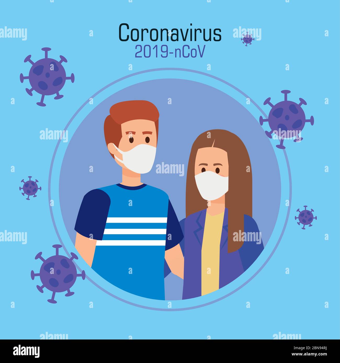 couple using face mask with particles 2019 ncov Stock Vector Image ...