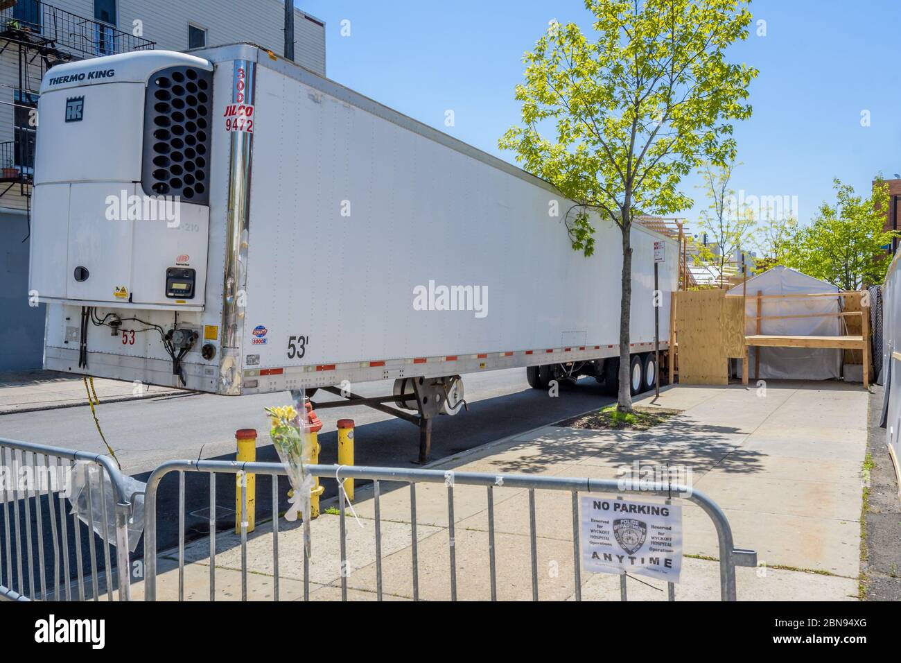 Brooklyn, USA. 13th May, 2020. A refrigerated truck parked outside