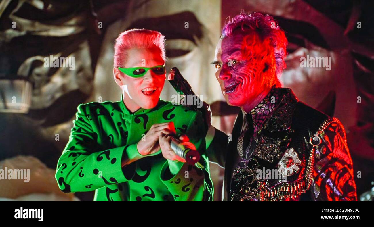 USA. Tommy Lee Jones and Jim Carrey in the ©Warner Bros film Batman Forever (1995) . Plot