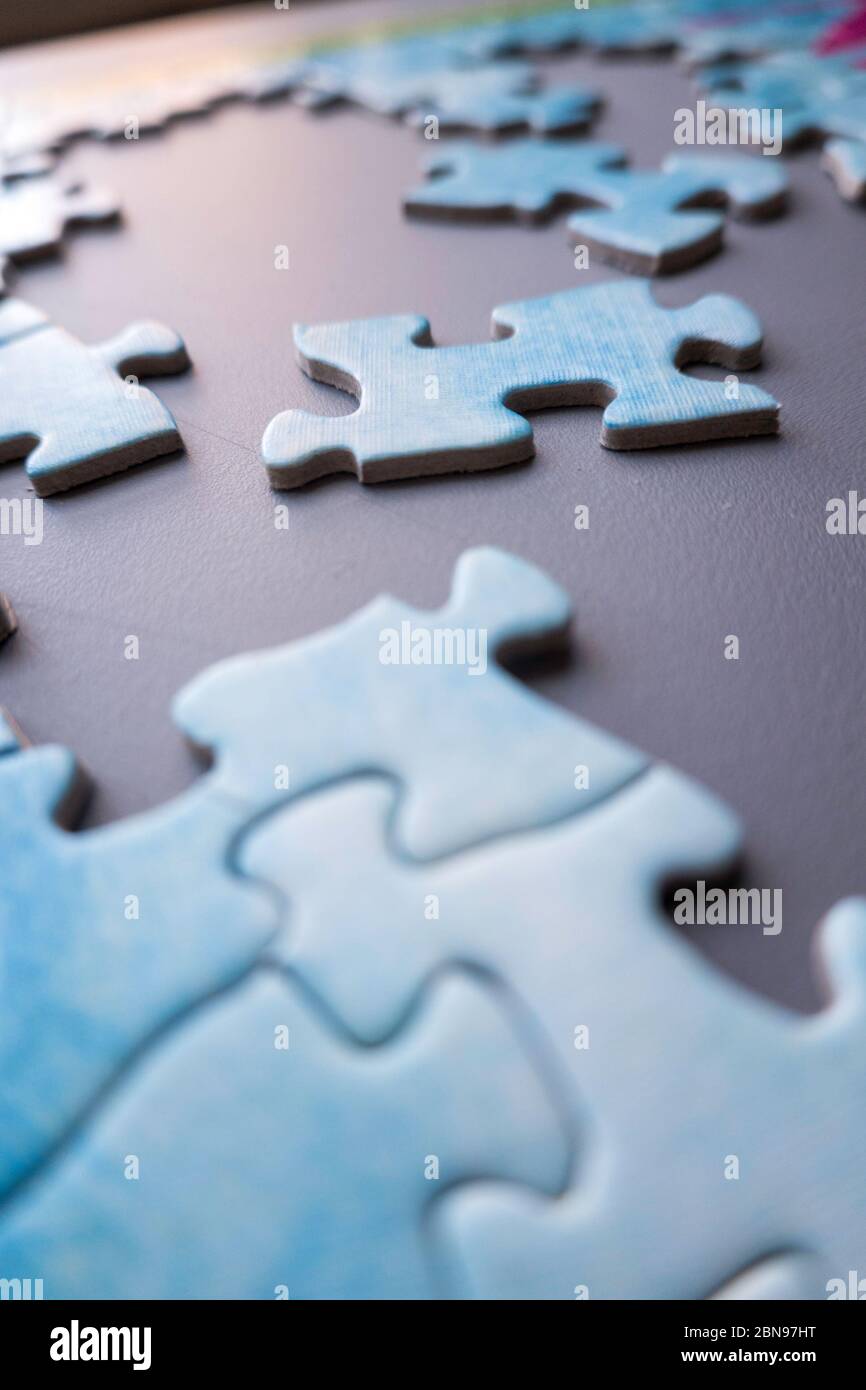 Close up of unfinished jigsaw puzzle Stock Photo