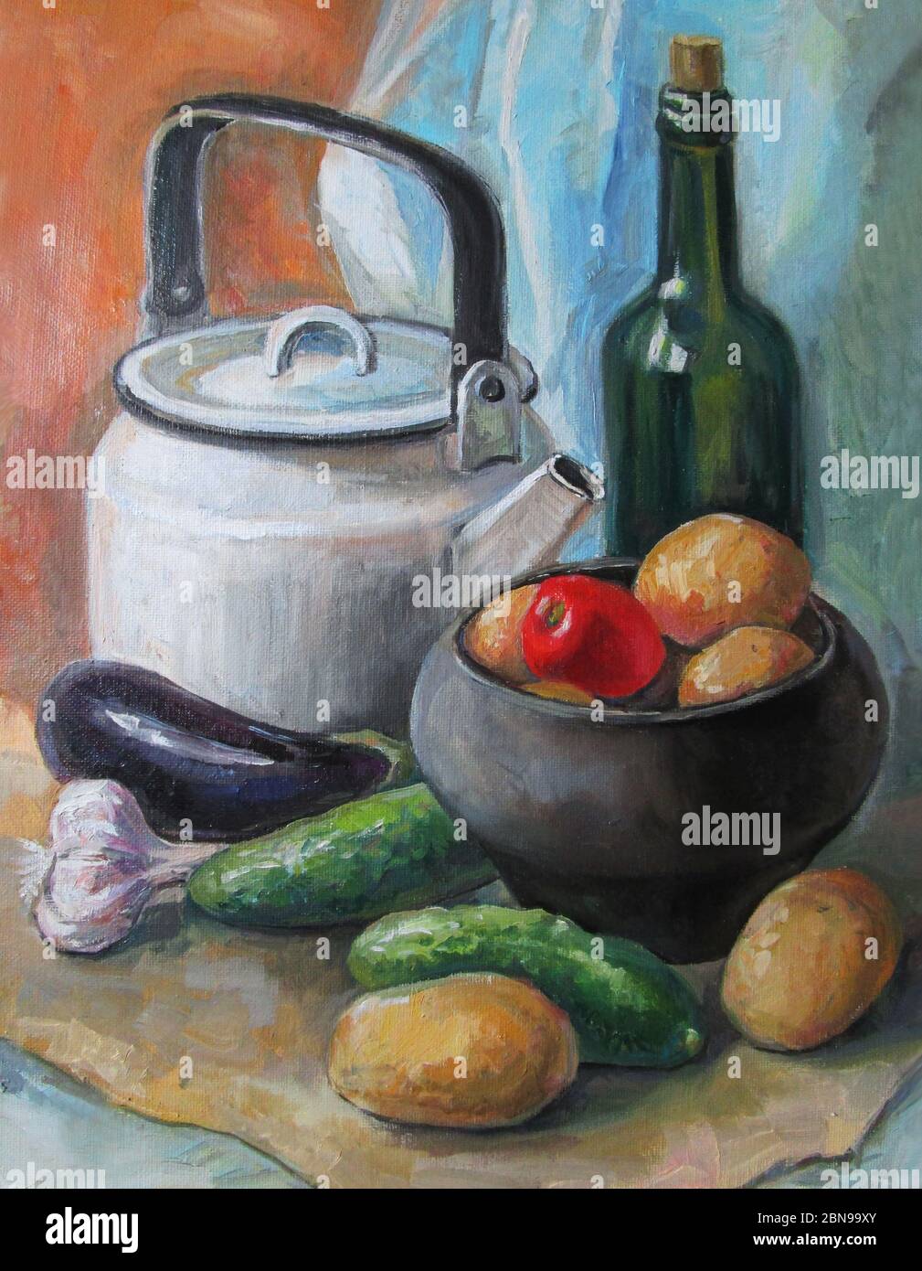 country still life with vegetables, oil painting Stock Photo