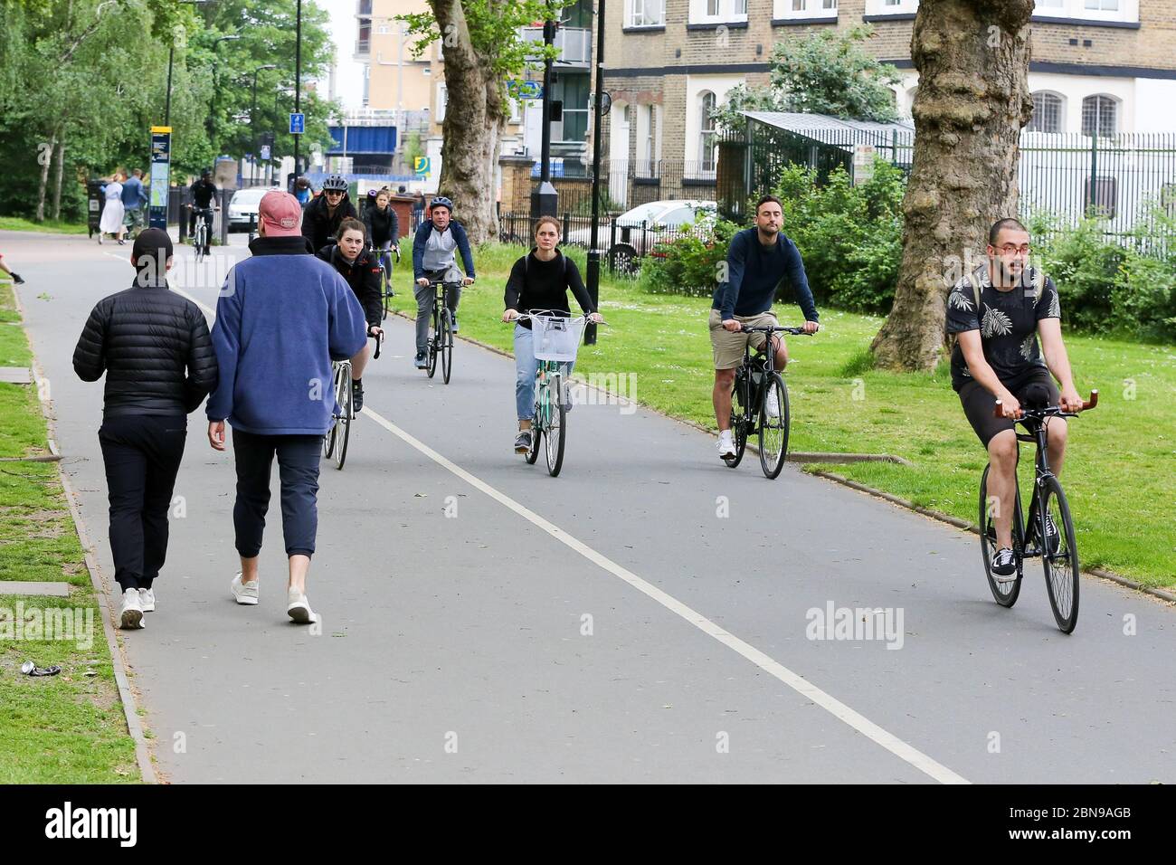 London, UK. 10th May, 2020. Cyclists exercising in London Field park, Hackney in north London during the coronavirus lockdown. Credit: Dinendra Haria/SOPA Images/ZUMA Wire/Alamy Live News Stock Photo
