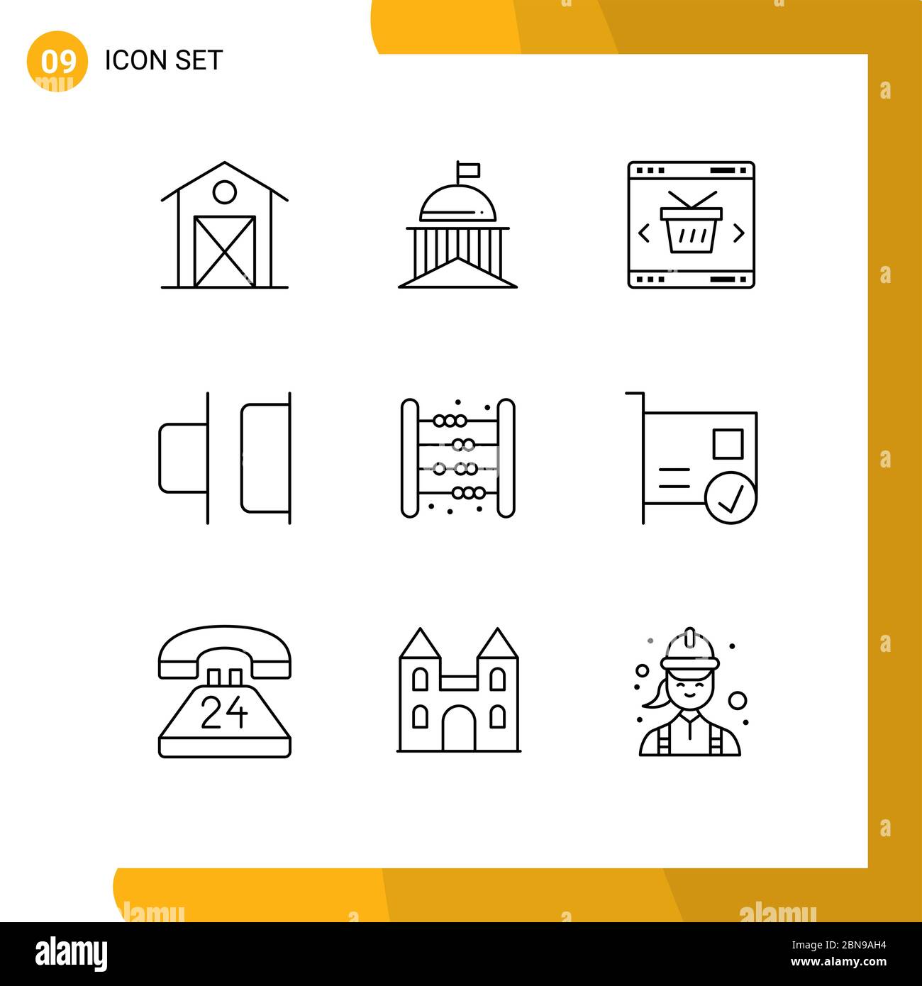 9 Universal Outlines Set for Web and Mobile Applications right, distribute, ireland, store, online Editable Vector Design Elements Stock Vector