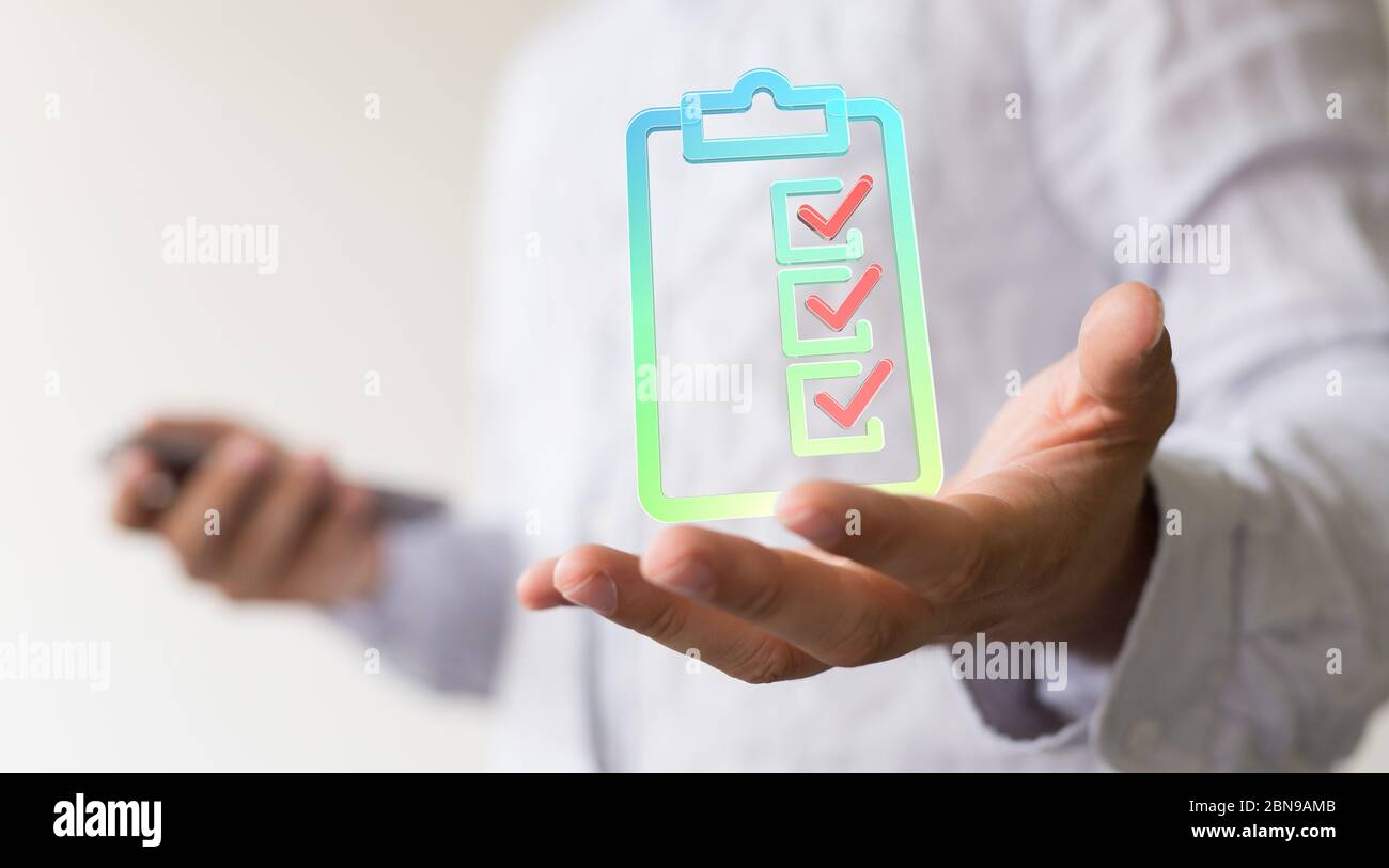 A Touching Check List on Visual Screen Stock Photo