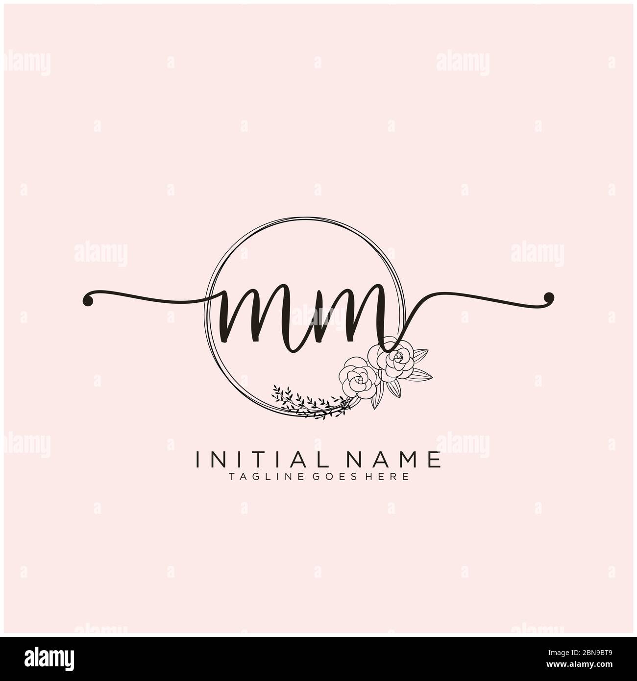 Initials Logo Design, MM – Elegant Quill