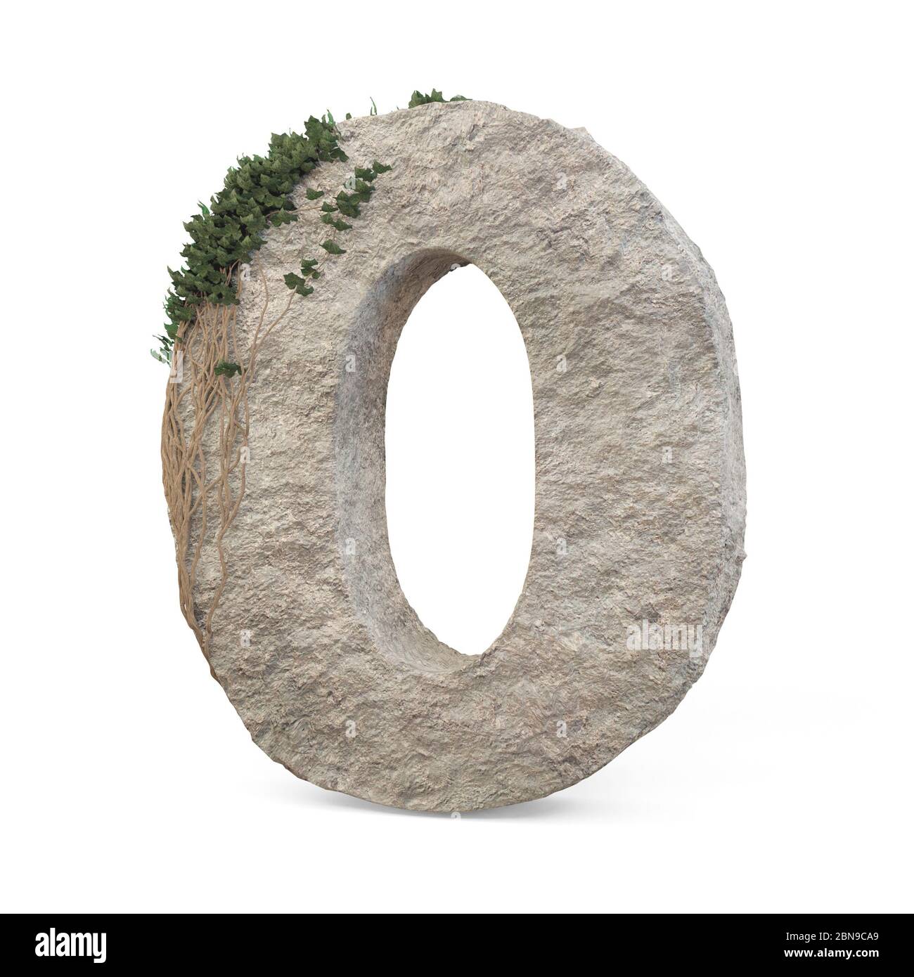 Realistic stone numbers with ivy, isolated on a white background. 3d image Stock Photo