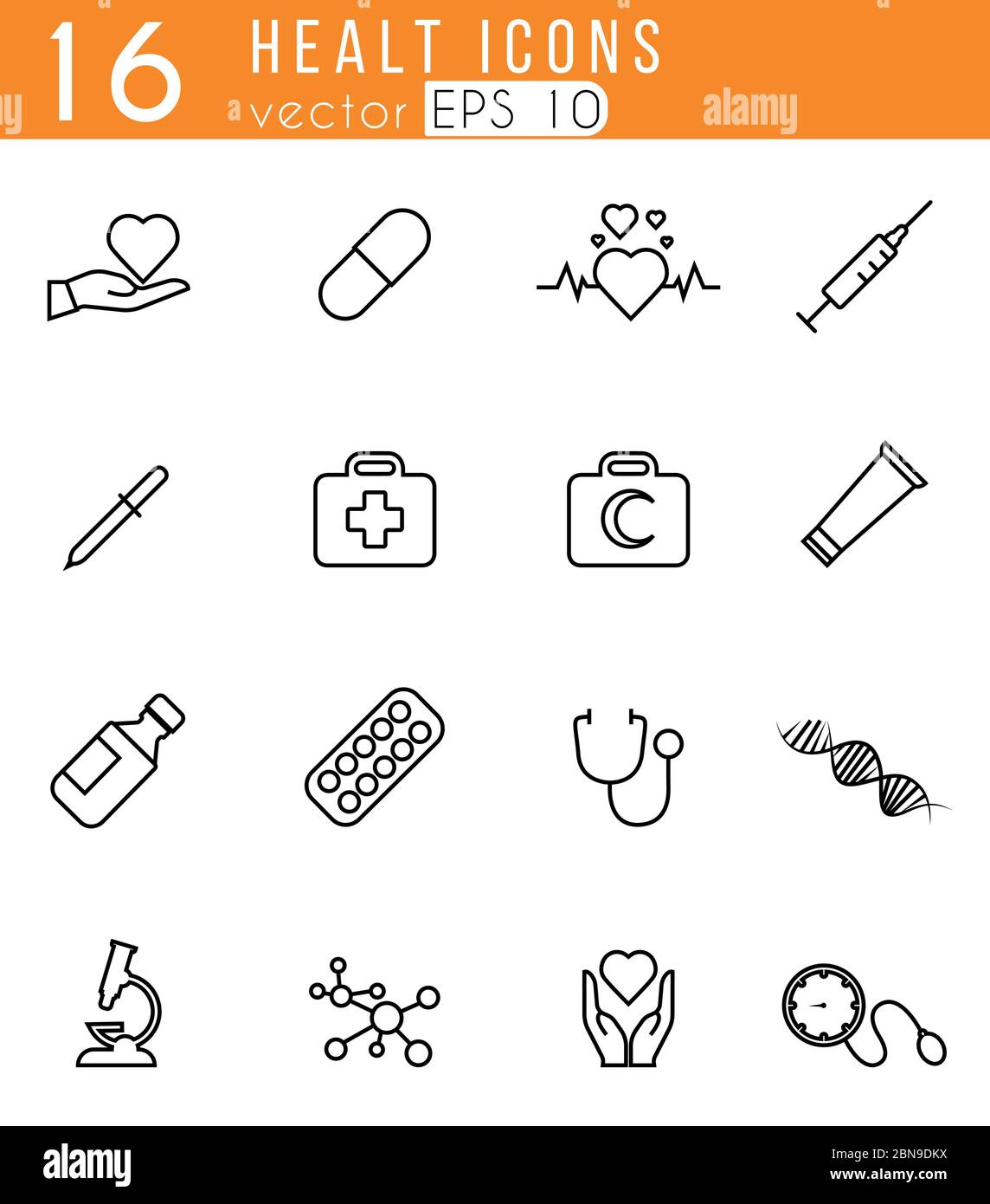 Healt 16 icons set with White Background Stock Vector Image & Art - Alamy